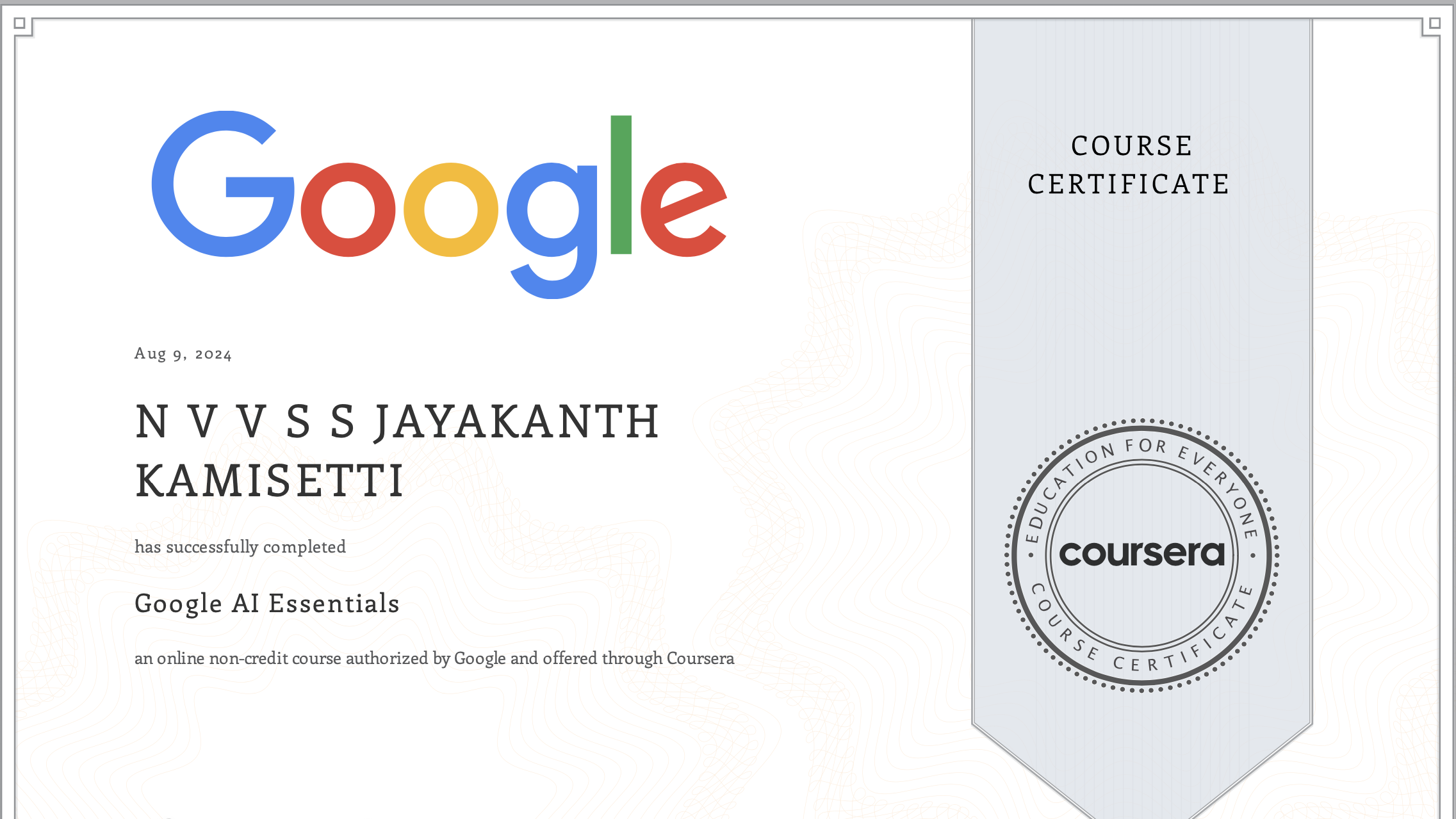 Google AI Essentials Certification